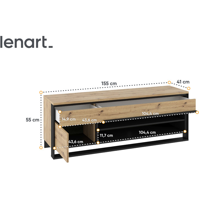 Meble do salonu QUANT 1 dąb artisan z czarnymi wstawkami i oświetleniem LED – zestaw z witrynami i szafką RTV - obrazek 6