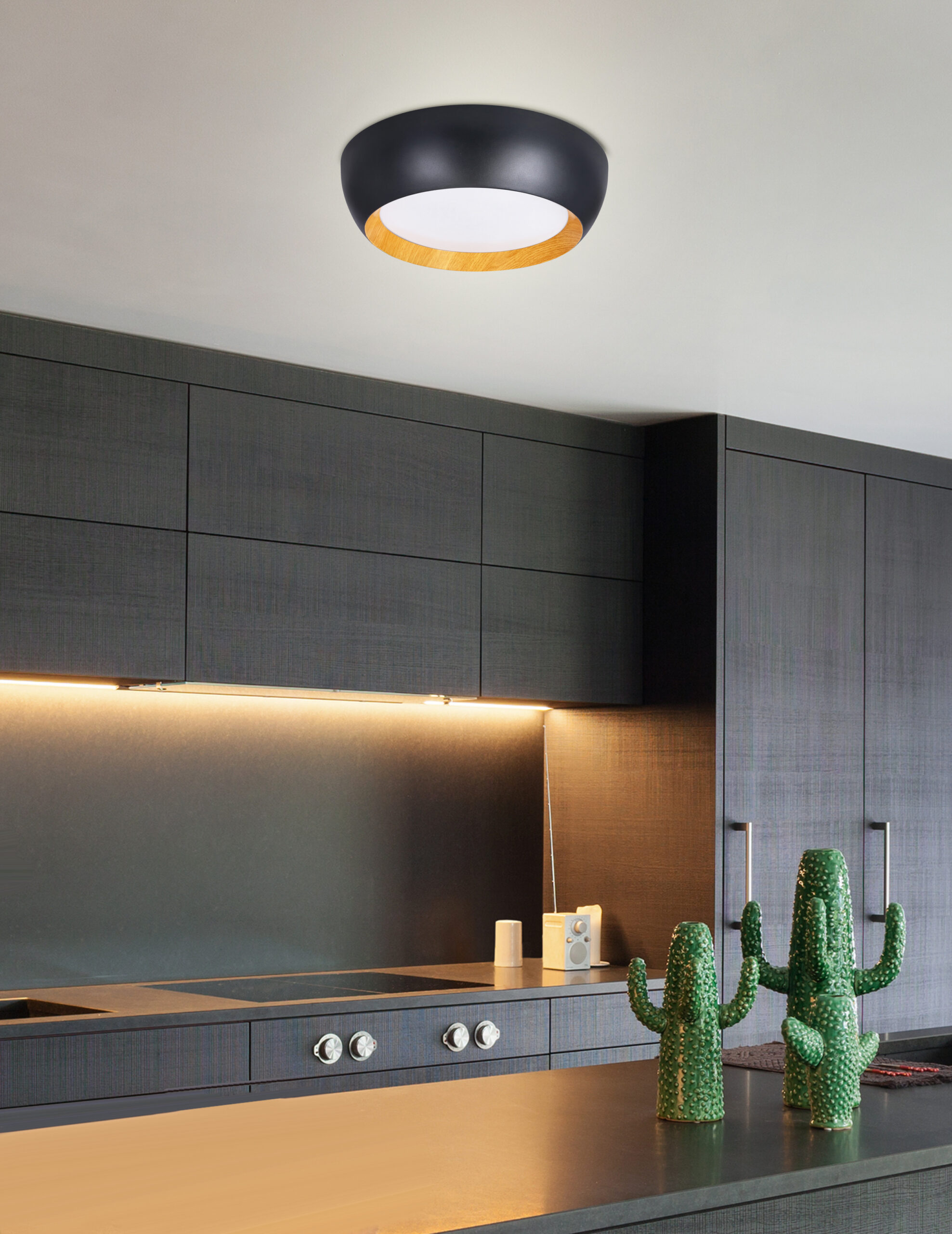 ABRUZZO LAMPA SUFITOWA PLAFON CZARNO DREWNIANY 24W LED 40X32 CM KLOSZ BIAŁY - obrazek 3