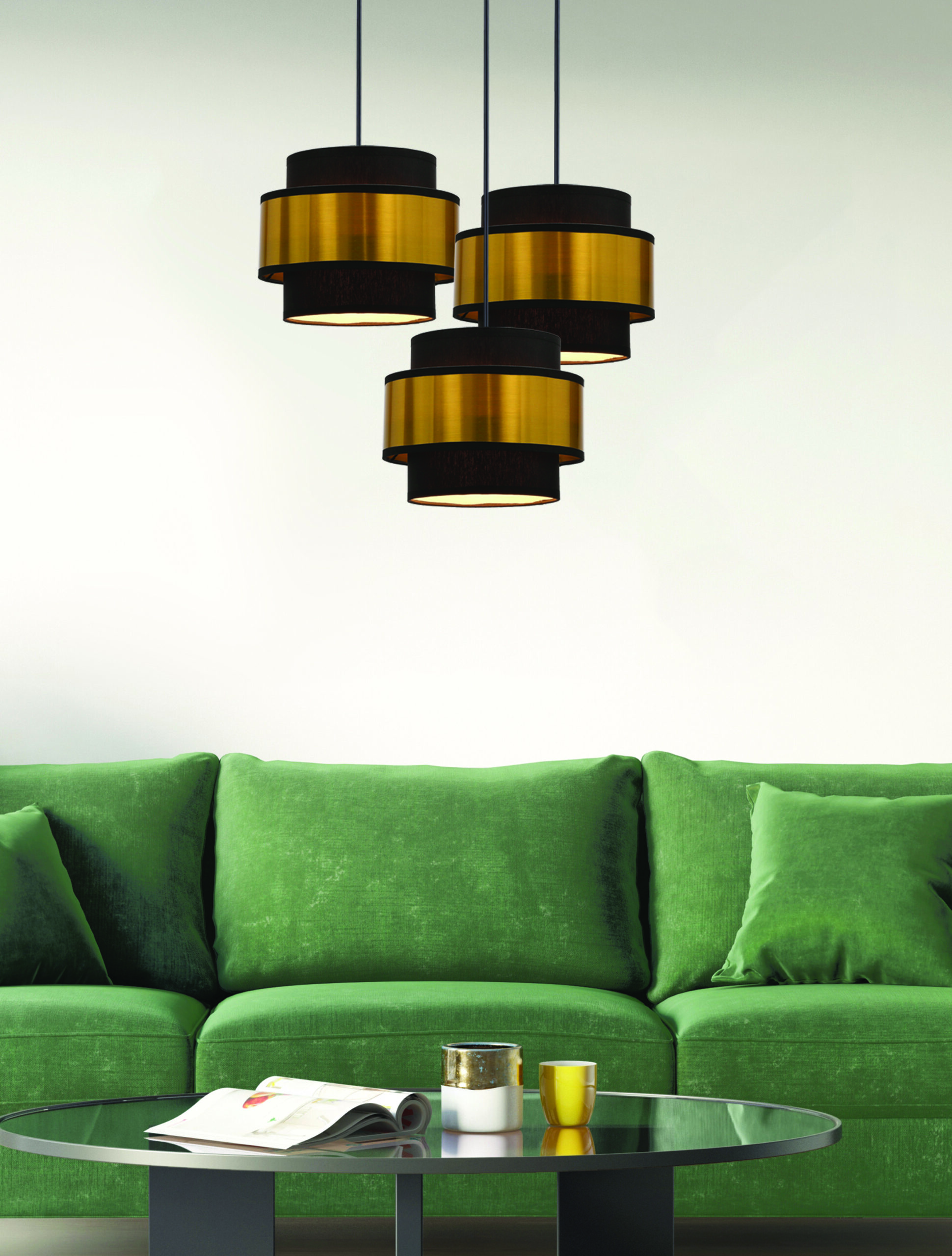 Prestige lampa wisząca czarny talerz 3x40w e27 abażur czarny+złoty - obrazek 3