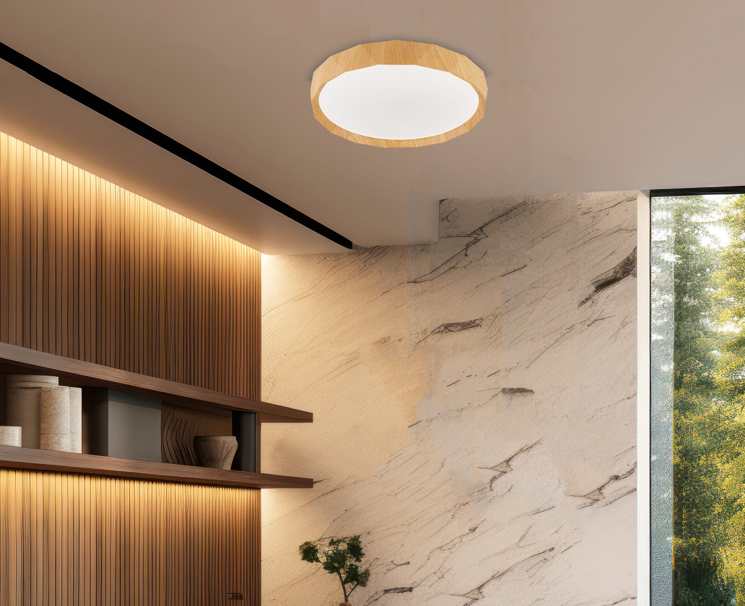 CADIX LAMPA SUFITOWA PLAFON BIAŁY+DREWNIANY 24W LED 38,5 CM KLOSZ BIAŁY - obrazek 3