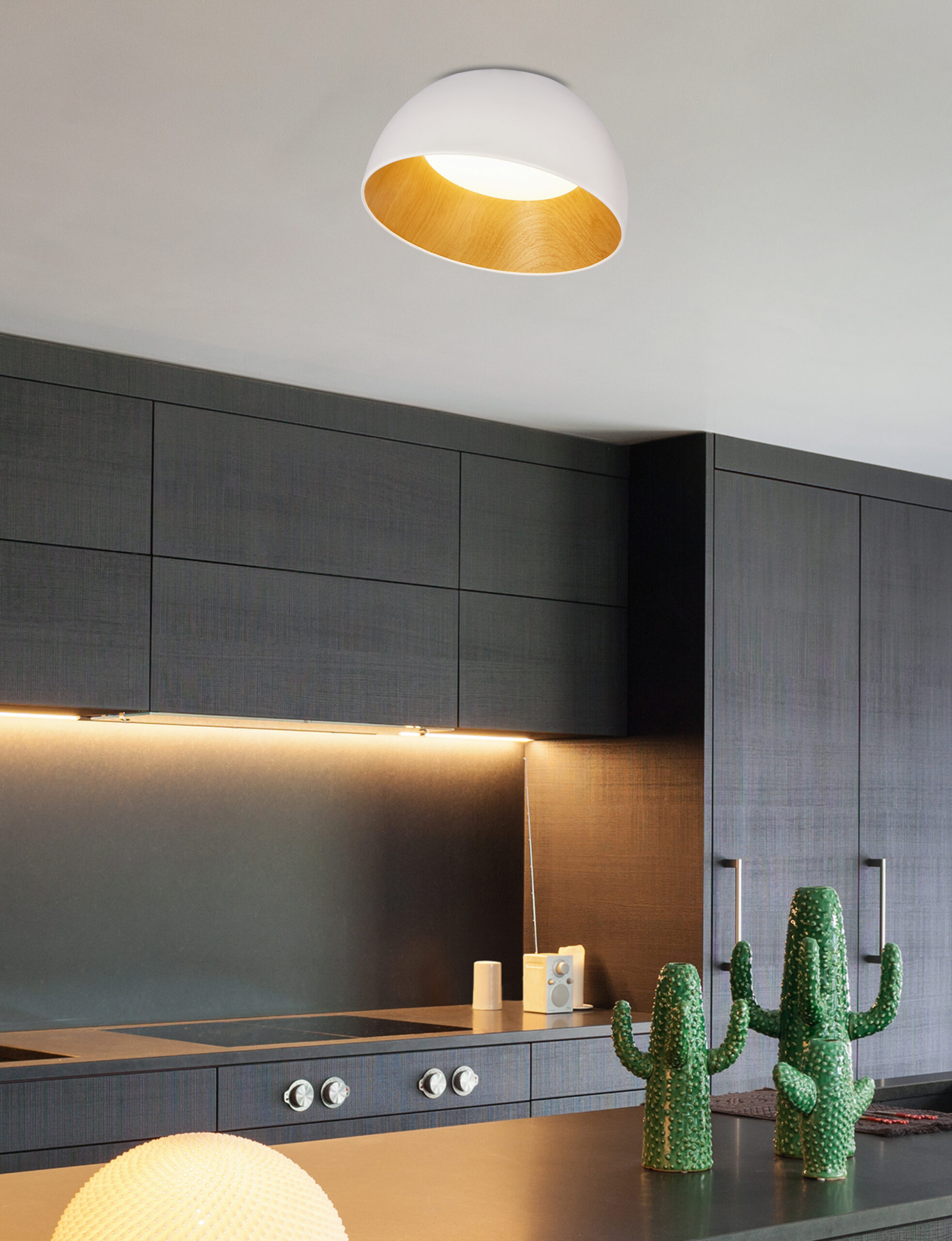 TRENTO LAMPA SUFITOWA PLAFON BIAŁO DREWNIANY 18W LED 35 CM KLOSZ BIAŁY - obrazek 3