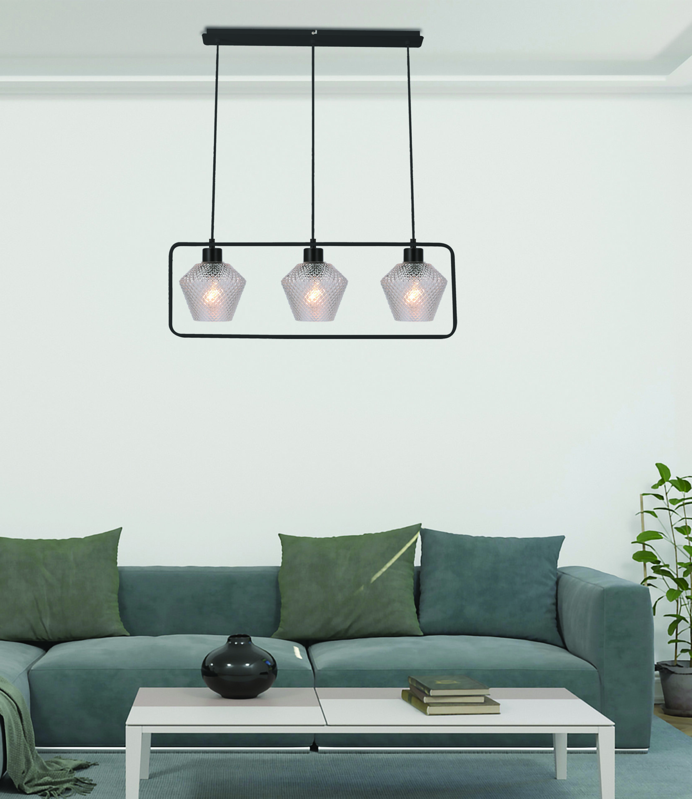 NIKO LAMPA WISZĄCA CZARNY 3X40W E27 KLOSZ BEZBARWNY KARBOWANY - obrazek 3