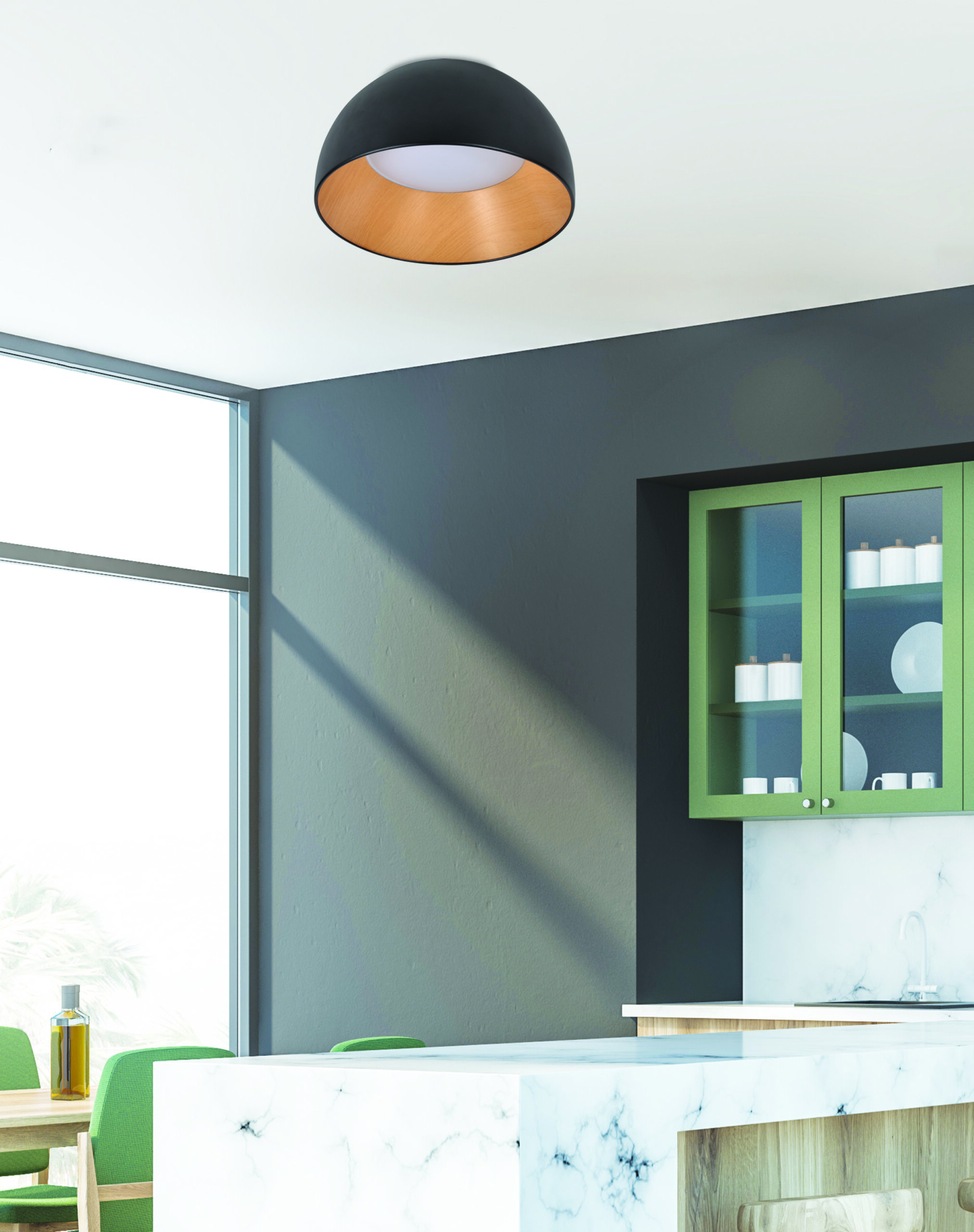 LIGURIA LAMPA SUFITOWA PLAFON CZARNO DREWNIANY 18W LED 35 CM KLOSZ BIAŁY - obrazek 3