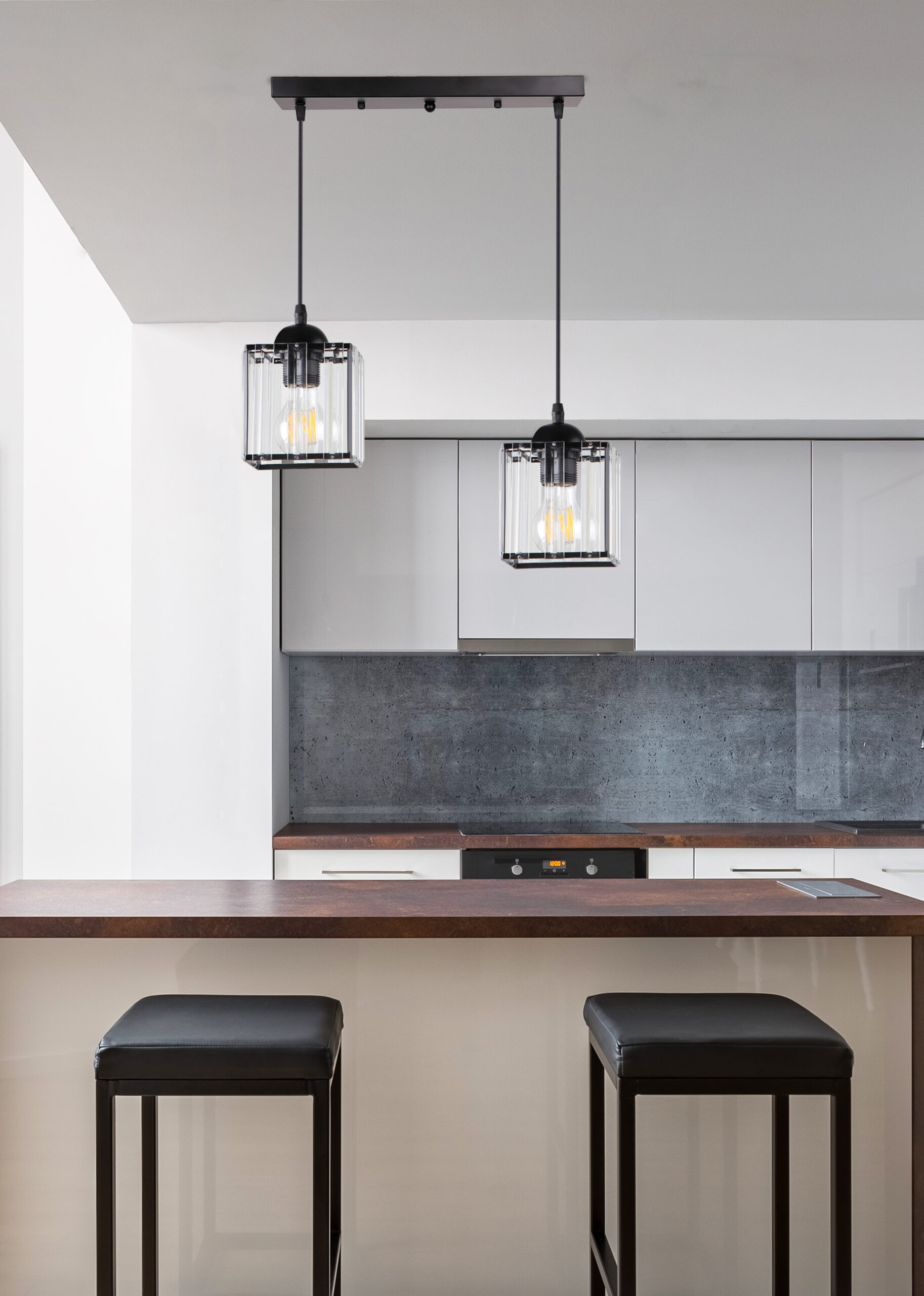 GLASSIA LAMPA WISZĄCA CZARNY 2X40 E27 KLOSZ CZARNY+KRYSZTAŁY BEZBARWNE - obrazek 3