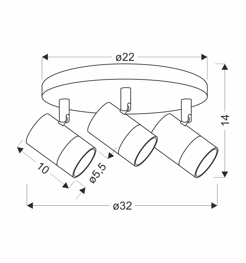 TOBI LAMPA SUFITOWA PLAFON CZARNY 3X15W GU10 KLOSZ CZARNY+ZŁOTY - obrazek 3
