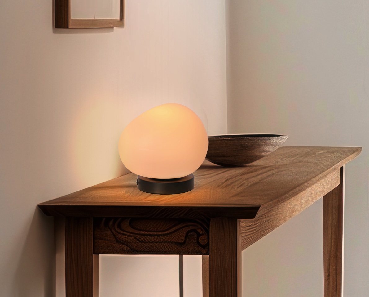 Lampa stołowa STONES minimalistyczna - biały klosz 20 cm w kształcie kamienia - skandynawska lampka nocna do sypialni i salonu E27 - obrazek 4
