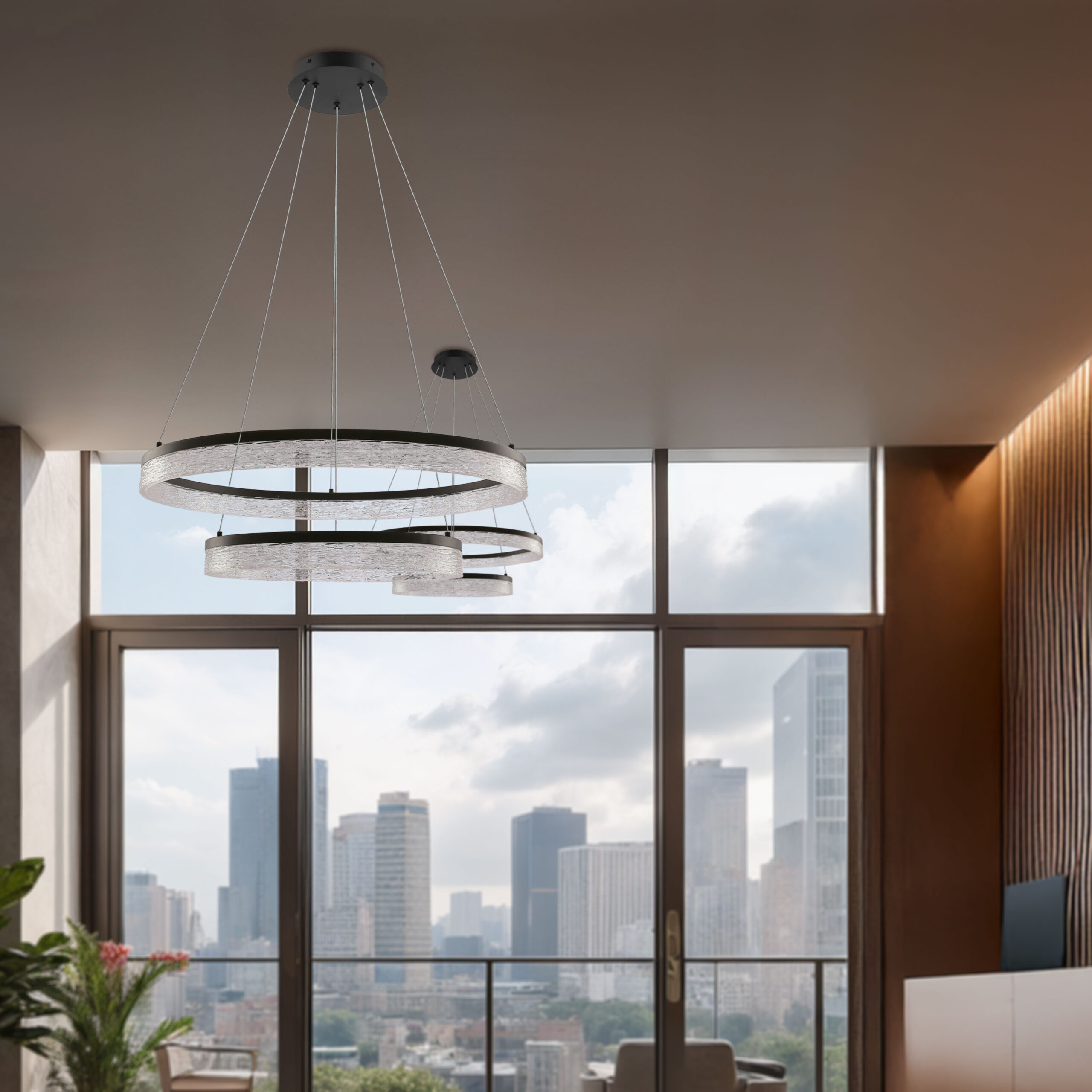 Lampa wisząca FROZI w stylu glamour – czarny klosz z kryształkami – nowoczesny żyrandol LED do luksusowego salonu - obrazek 3