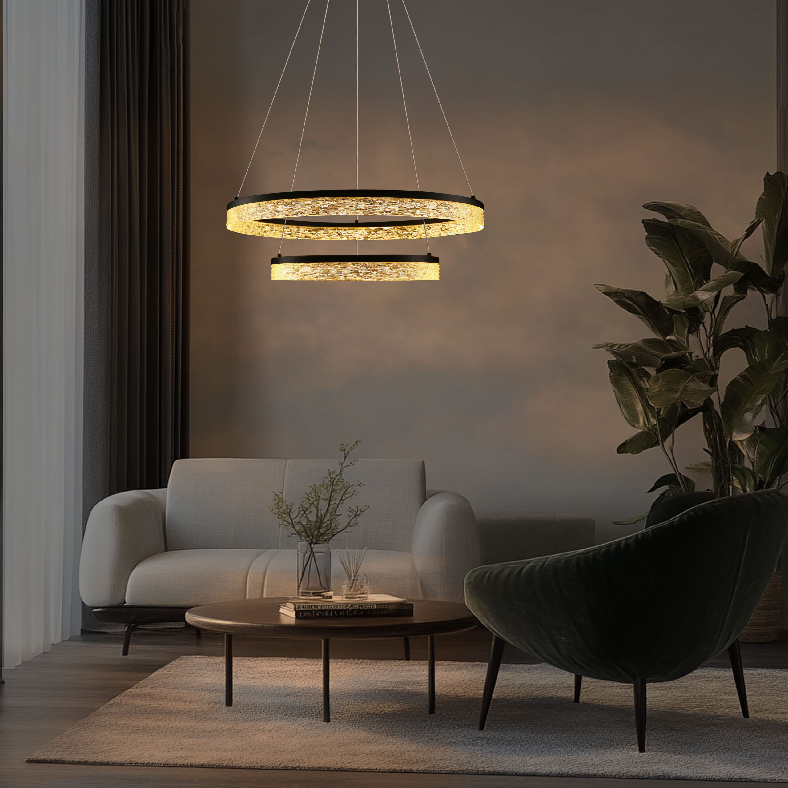 Lampa wisząca FROZI w stylu glamour – czarny klosz z kryształkami – nowoczesny żyrandol LED do luksusowego salonu - obrazek 5