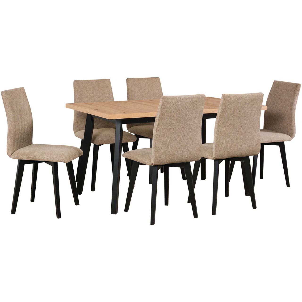 Stół DS46 artisan laminat / czarny + krzesła DK47 (6 szt.) czarny / 35A