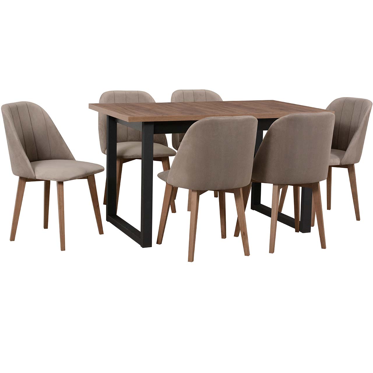 Stół DS52 orzech jasny laminat / czarny + krzesła DK29 (6 szt.) orzech jasny / 30A