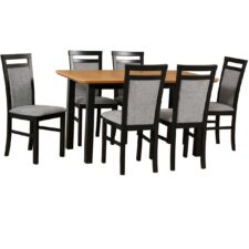 Stół DS15 okleina dębowa / czarny + krzesła DK25 (6 szt.) czarny / 37A