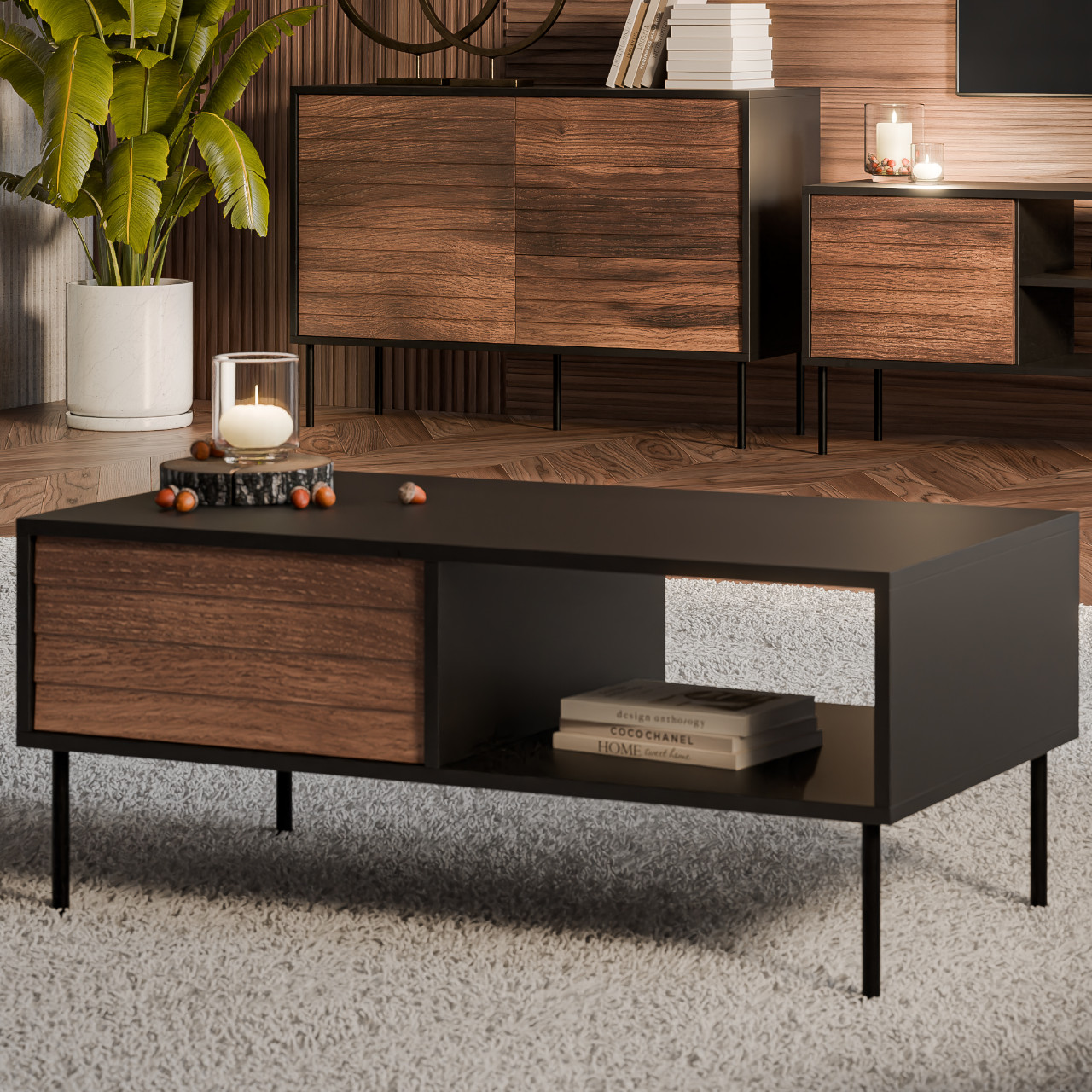 Ława AKAGI czarny / orzech - obrazek 4