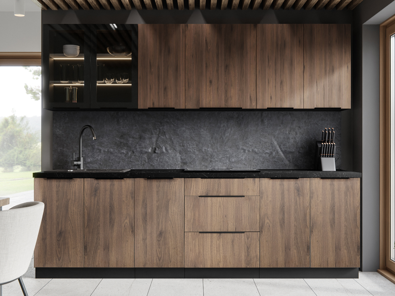 Słupek kuchenny 60 SILVIA 46 czarny / orzech okapi - obrazek 3