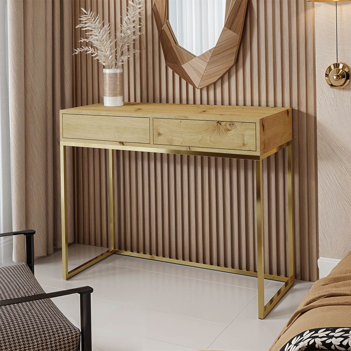 Toaletka ALICANTE 100cm złoty / dąb wotan - obrazek 3