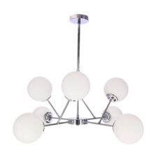 BELWEDER lampa wisząca sufitowa 8x40W E14 chromowana oprawa biały klosz elegancka klasyczna do salonu jadalni sypialni żyrandol błyszczący