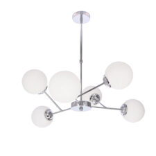 BELWEDER lampa wisząca sufitowa 6x40W E14 chromowana oprawa biały klosz elegancka klasyczna do salonu sypialni jadalni żyrandol styl glamour