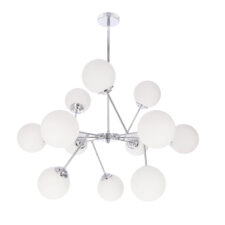 BELWEDER lampa wisząca sufitowa 12x40W E14 chromowana oprawa biały klosz żyrandol elegancki klasyczny glamour do salonu jadalni dużych wnętrz