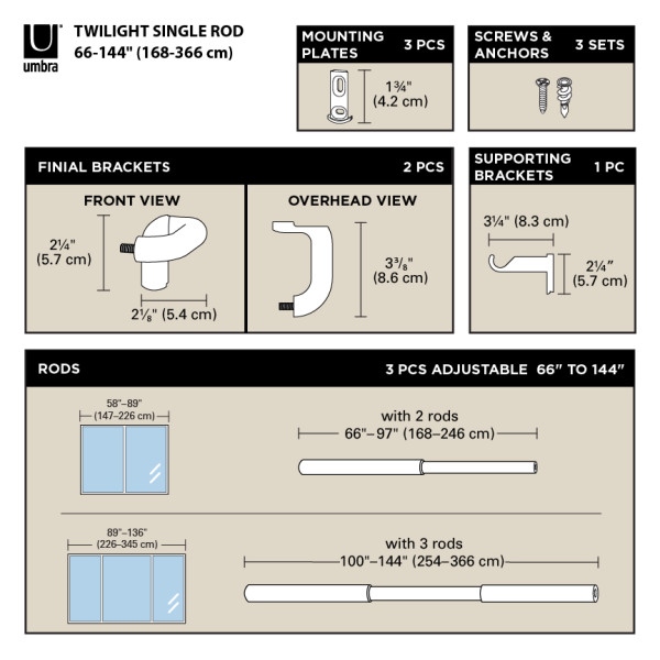 UMBRA karnisz TWILIGHT 168 - 365 cm czarny mat - obrazek 4