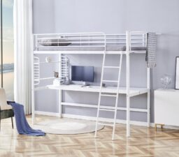 DOLCE łóżko piętrowe z biurkiem i organizerem, biały