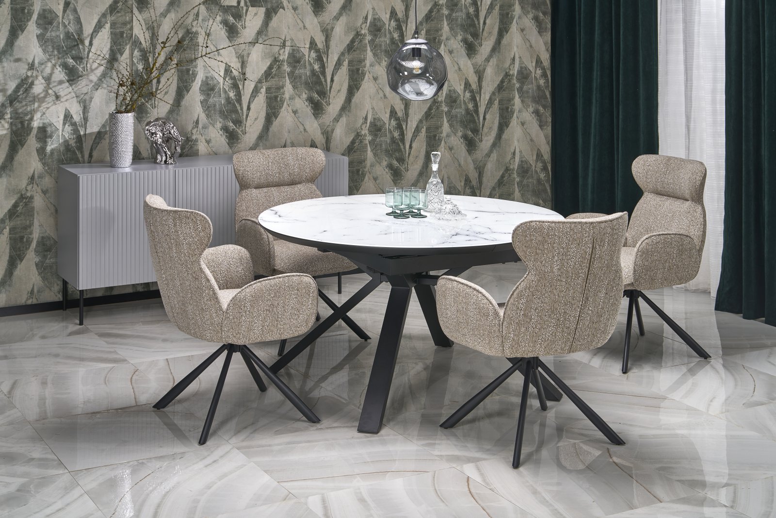 VERTIGO stół rozkładany, blat - biały marmur, nogi - czarny - obrazek 3