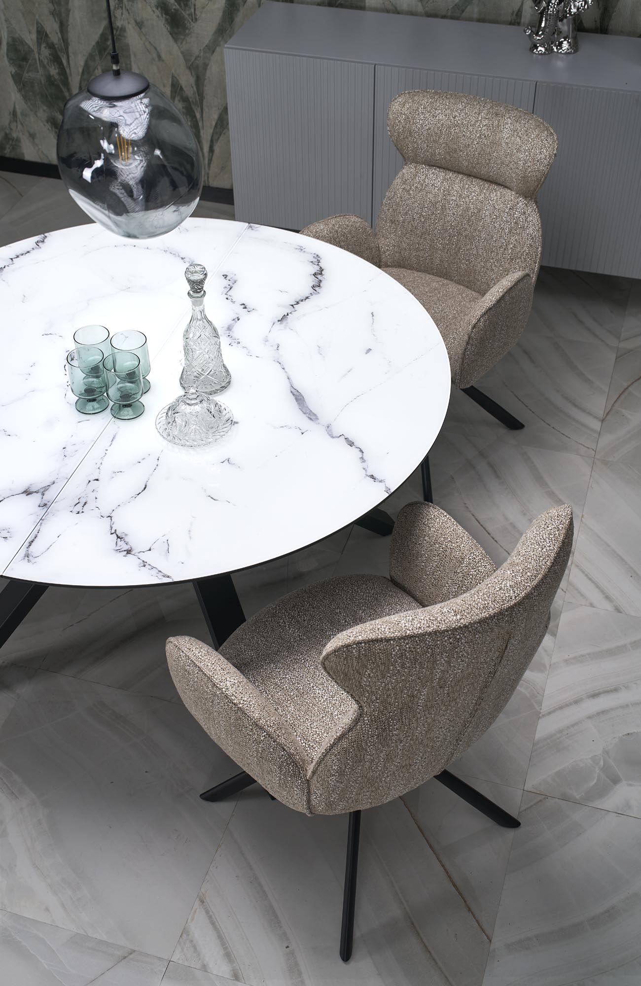 VERTIGO stół rozkładany, blat - biały marmur, nogi - czarny - obrazek 5