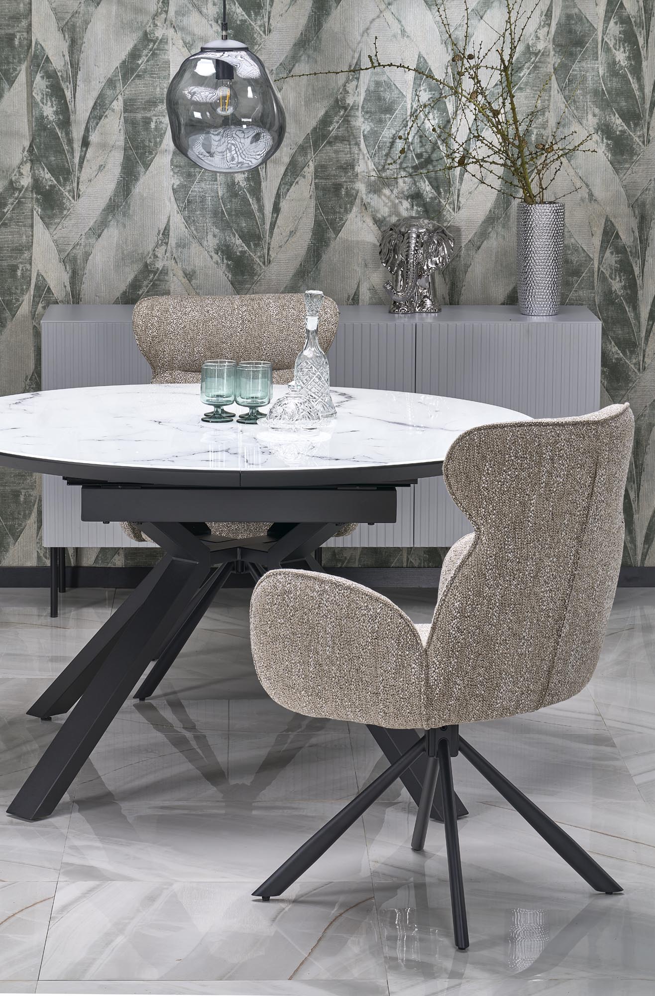 VERTIGO stół rozkładany, blat - biały marmur, nogi - czarny - obrazek 6