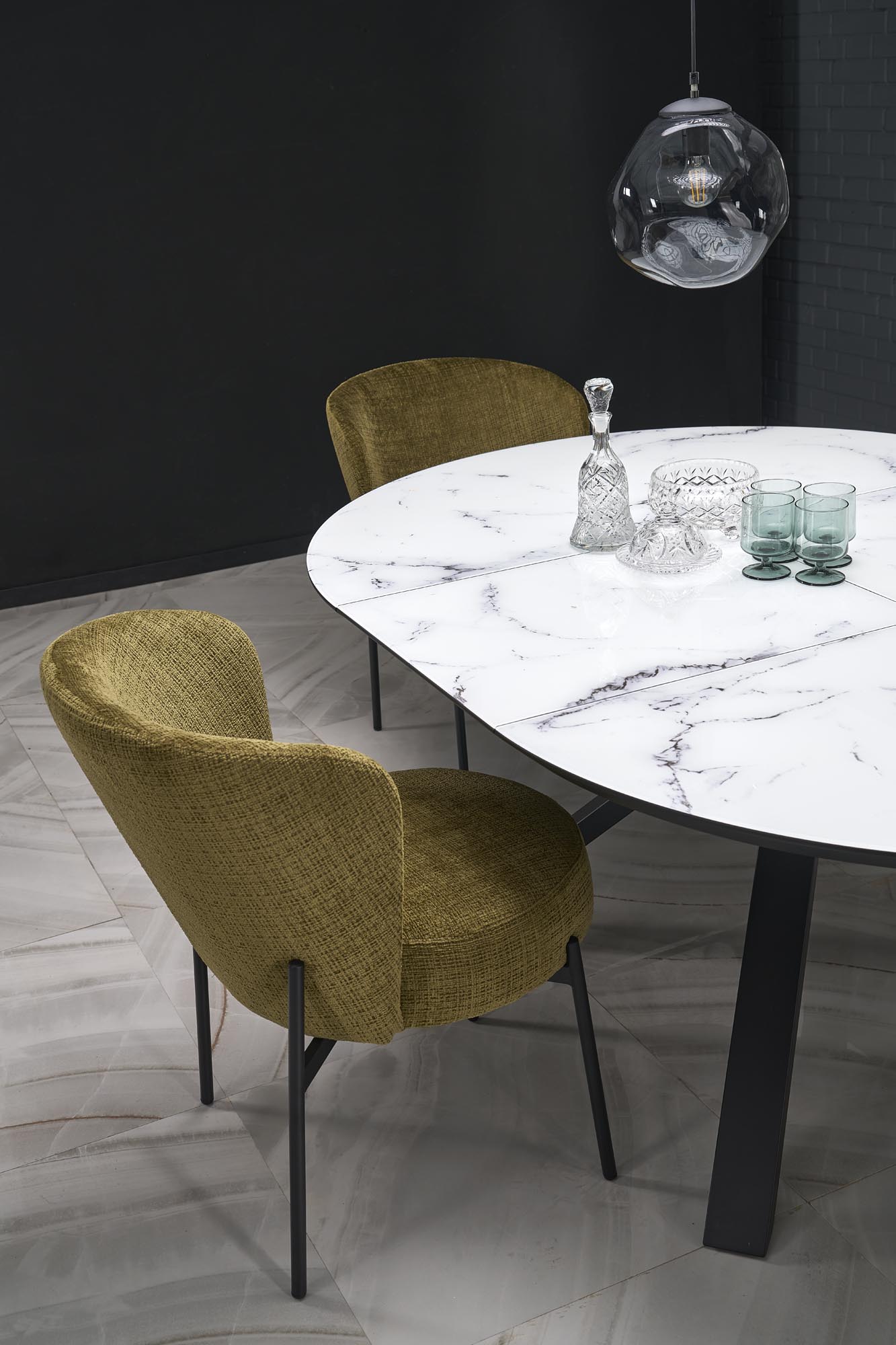 VERTIGO stół rozkładany, blat - biały marmur, nogi - czarny - obrazek 10