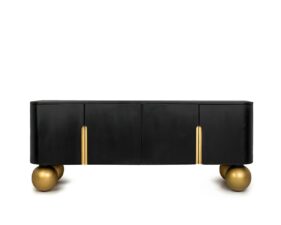 MaMaison szafka RTV ORGANIC czarna / złota / drewno