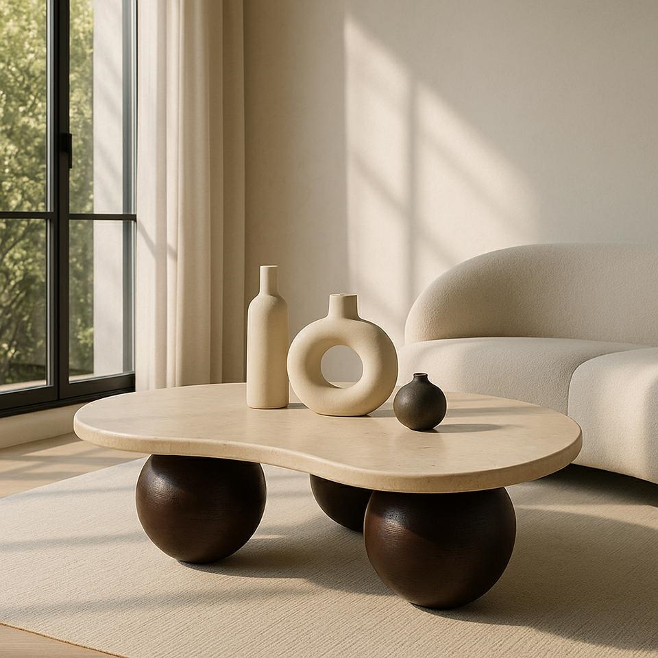 MaMaison stolik kawowy ORGANIC trawertyn / drewno - obrazek 6