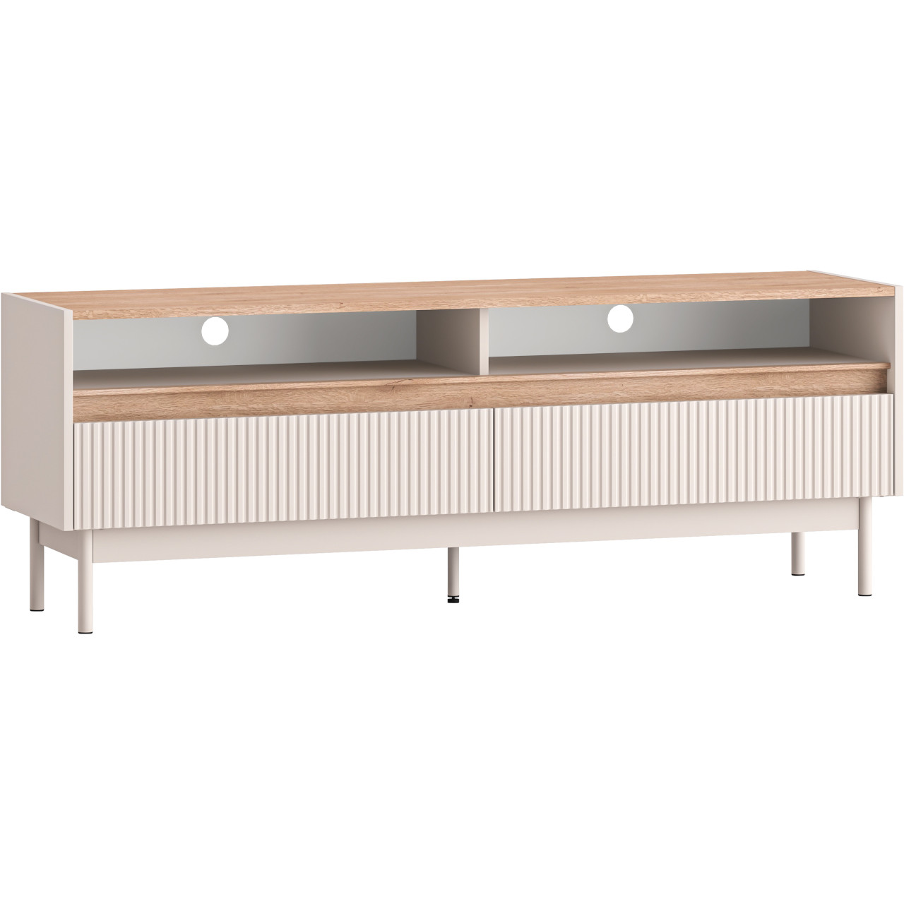 Komoda RTV nowoczesna ERMITE 154 cm kaszmir / dąb cremona z metalowymi nogami