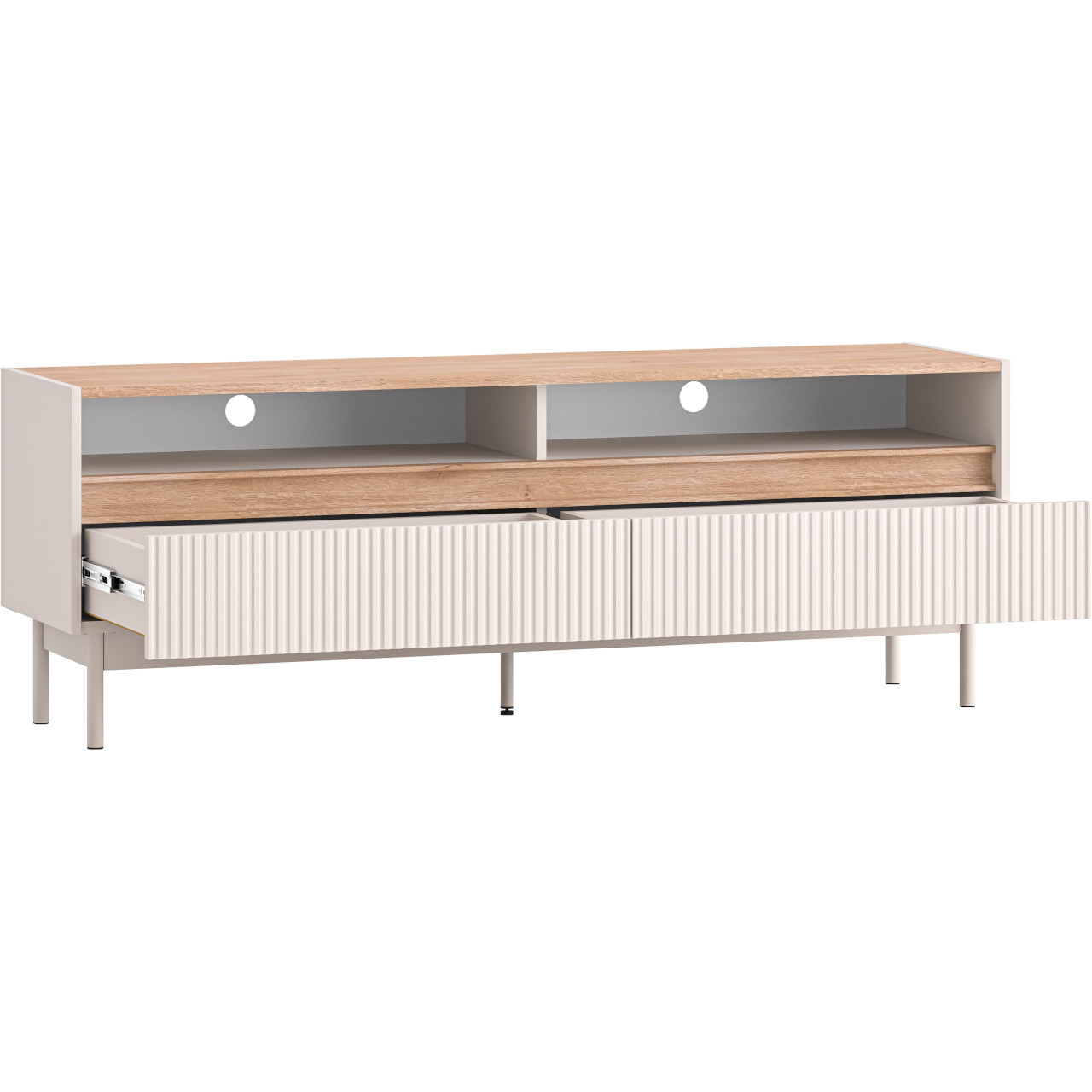 Komoda RTV nowoczesna ERMITE 154 cm kaszmir / dąb cremona z metalowymi nogami - obrazek 4