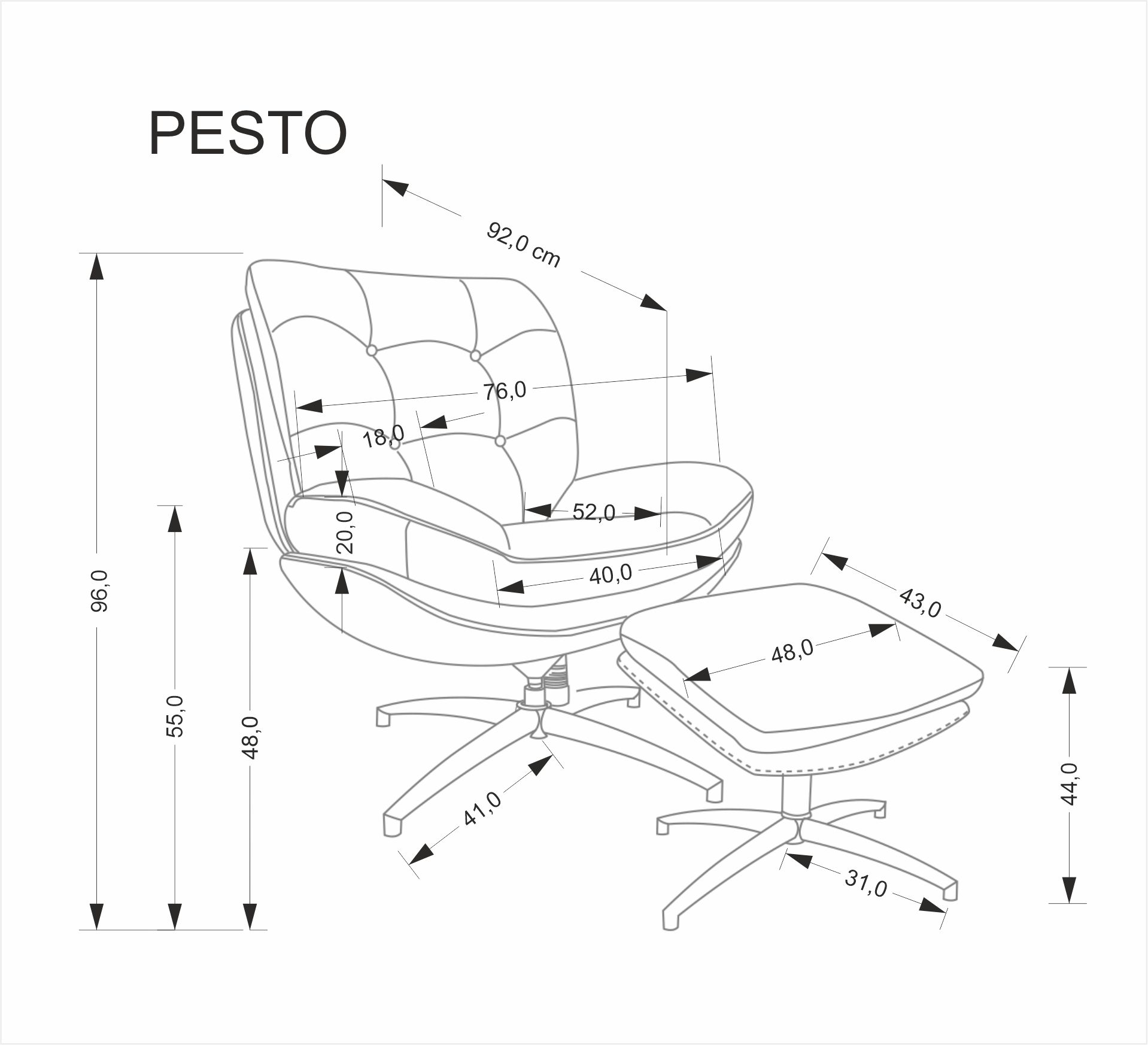 PESTO fotel z podnóżkiem / funkcja kołyski, popielaty - obrazek 6