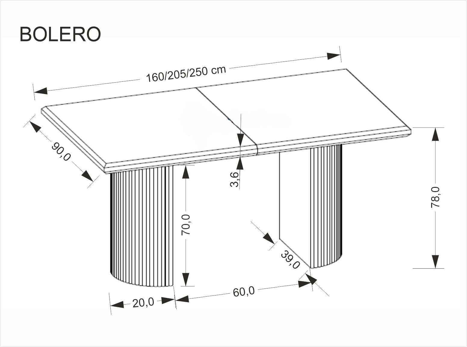 BOLERO stół rozkładany 160-250x90x78 cm dąb naturalny/czarny - obrazek 11