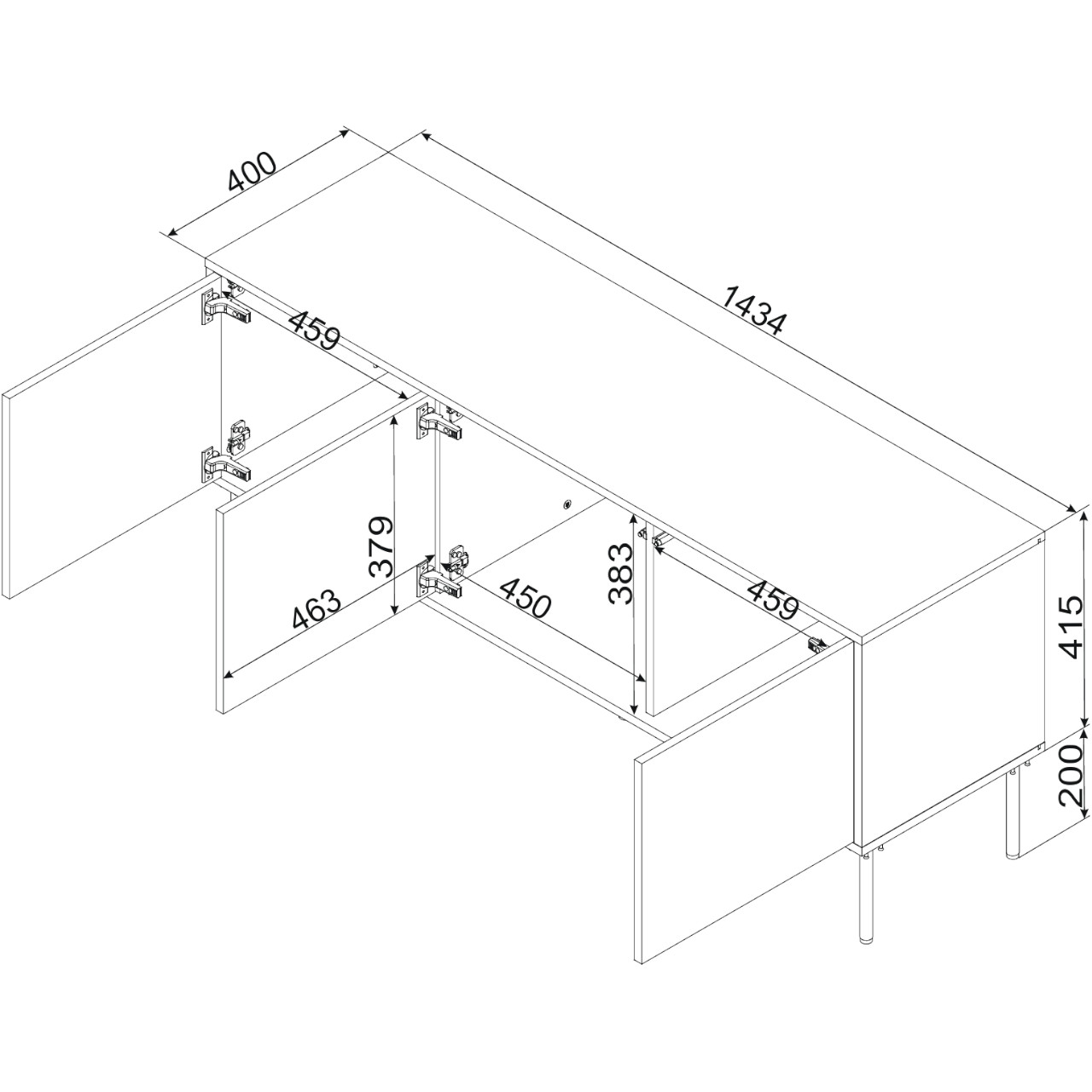 Komoda RTV CONTE 150 3D czarny / dąb wotan - obrazek 4