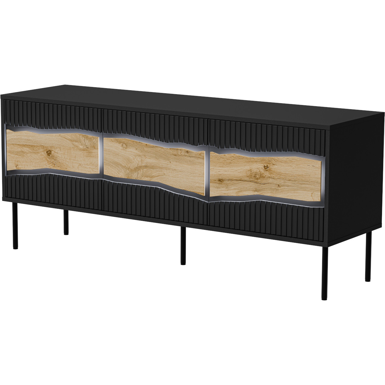 Komoda RTV CONTE 150 3D czarny / dąb wotan