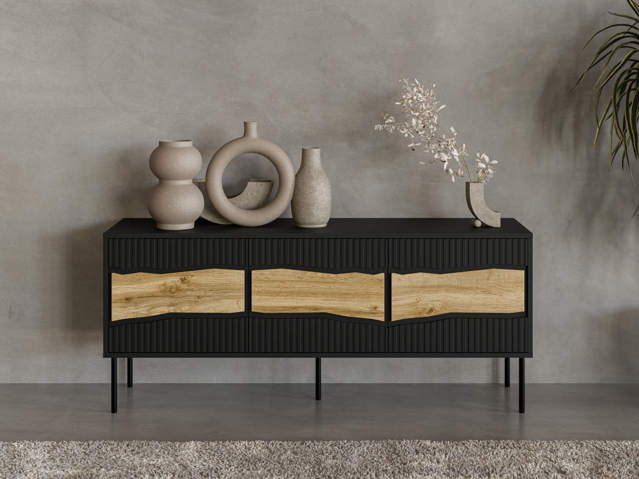 Komoda RTV CONTE 150 3D czarny / dąb wotan - obrazek 6