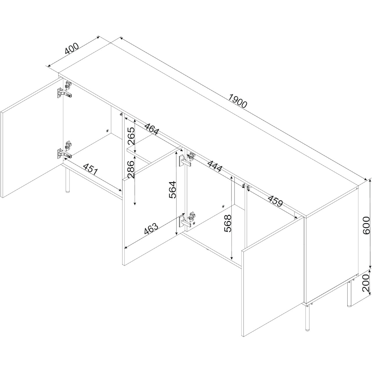 Komoda CONTE 190 3D1W czarny / dąb wotan - obrazek 4