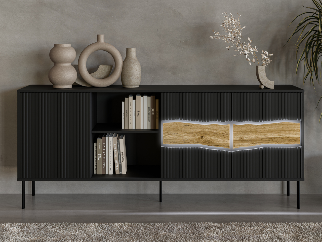 Komoda CONTE 190 3D1W czarny / dąb wotan - obrazek 5