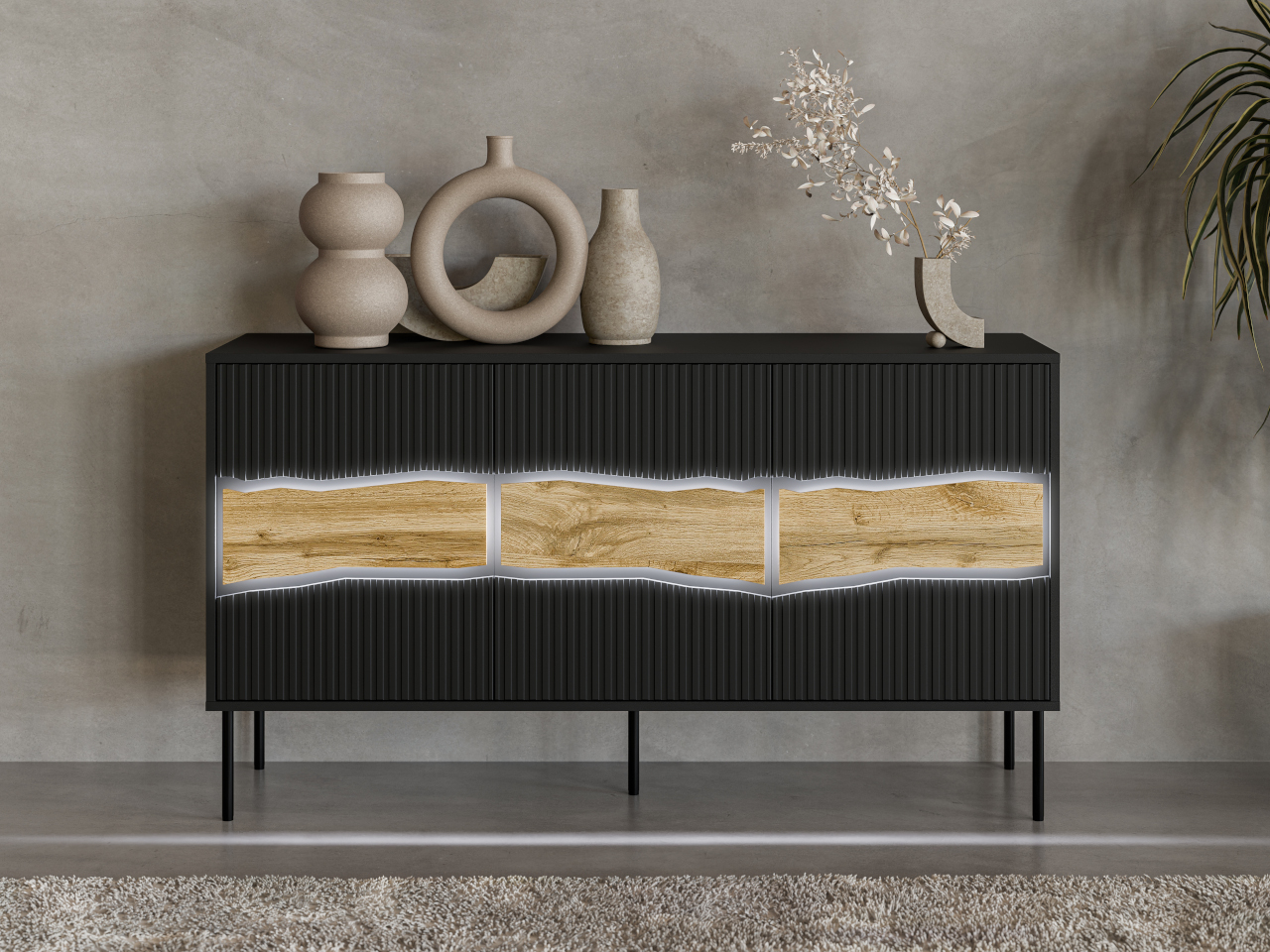 Komoda CONTE 150 3D czarny / dąb wotan - obrazek 5