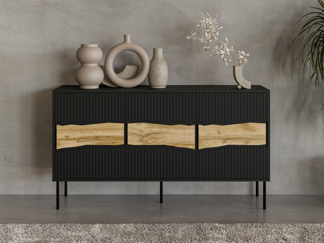 Komoda CONTE 150 3D czarny / dąb wotan - obrazek 6