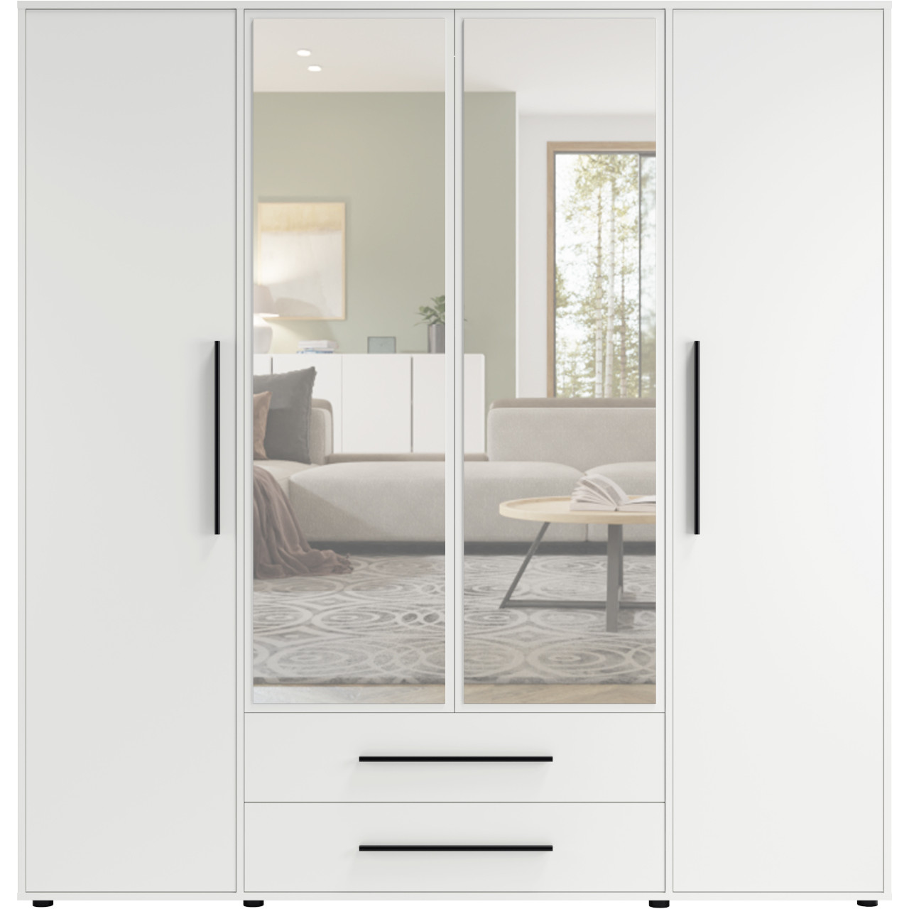 Szafa z lustrem MAXIS 13 biały mat 198 cm z 2 drążkami ubraniowymi - obrazek 3