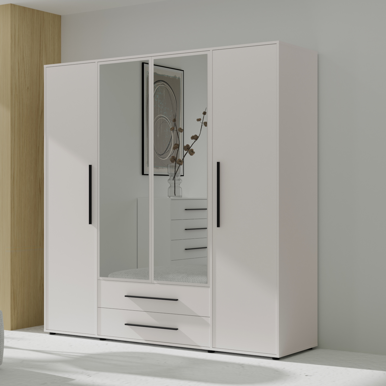 Szafa z lustrem MAXIS 13 biały mat 198 cm z 2 drążkami ubraniowymi - obrazek 7