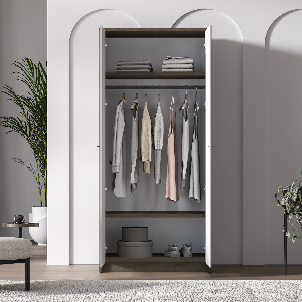 Szafa dwudrzwiowa AVANTI 01 dąb windmill ciemny / kaszmir połysk z drążkiem i cichym domykiem - obrazek 7