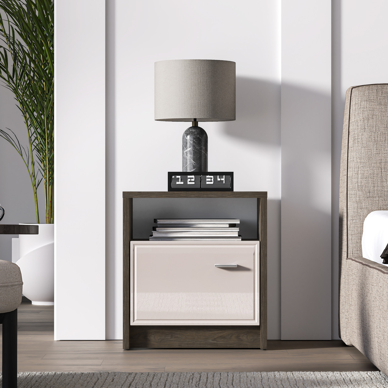 Szafka nocna AVANTI 08 dąb windmill ciemny / kaszmir połysk - obrazek 6