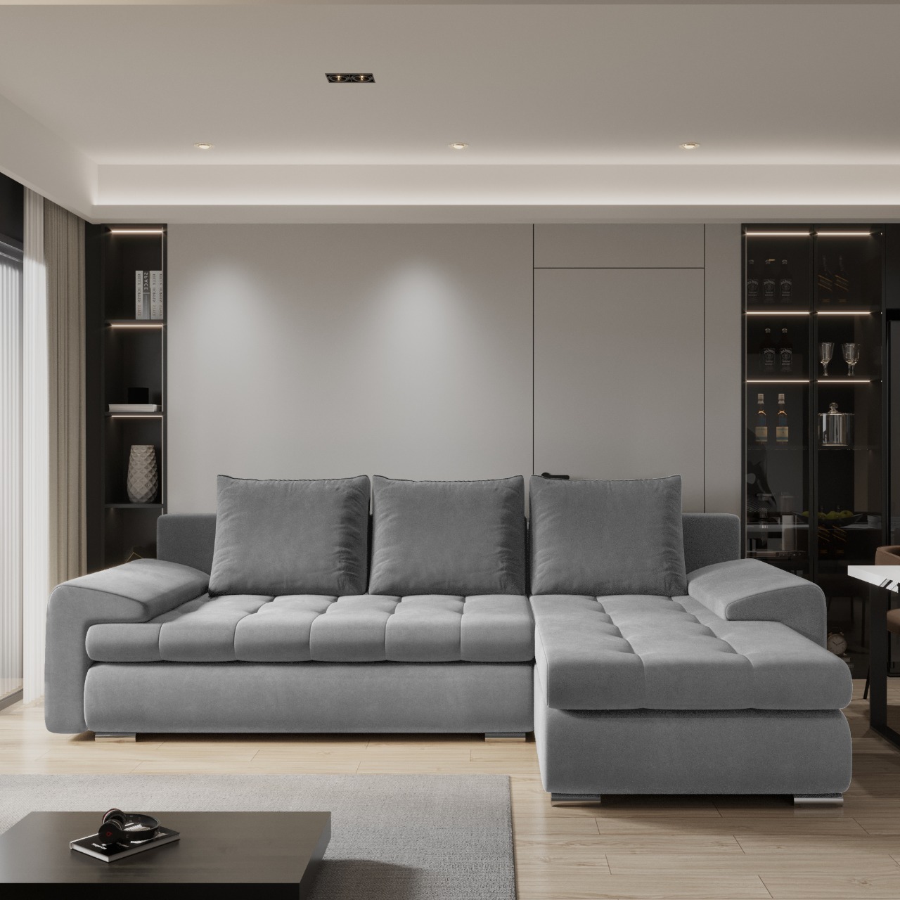 Narożnik prawy rozkładany MIO CASTEL 91 z pojemnikiem na pościel – nowoczesny i funkcjonalny - obrazek 3