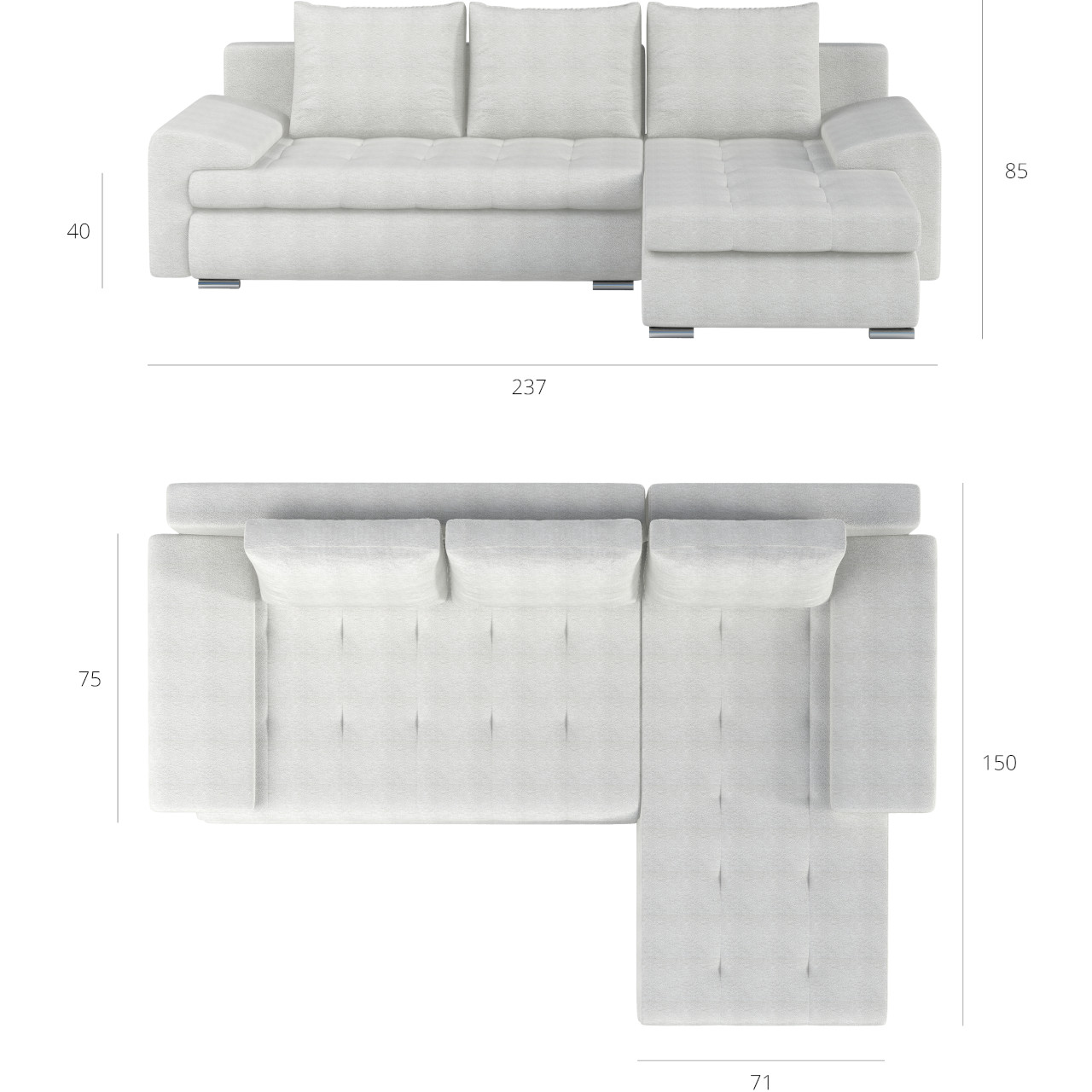 Narożnik prawy rozkładany MIO CASTEL 91 z pojemnikiem na pościel – nowoczesny i funkcjonalny - obrazek 4