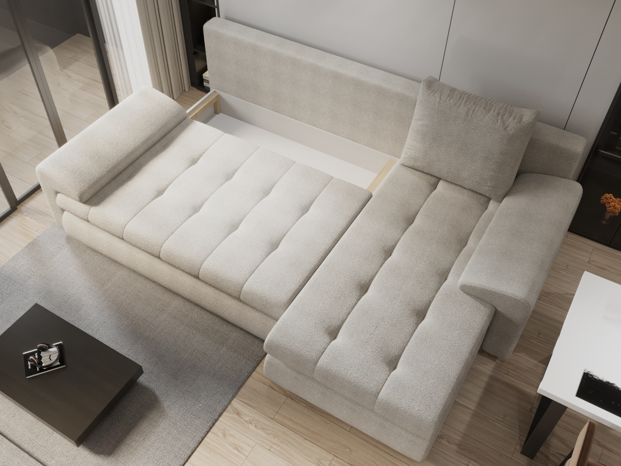 Narożnik prawy rozkładany MIO CASTEL 91 z pojemnikiem na pościel – nowoczesny i funkcjonalny - obrazek 5