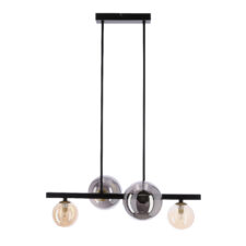 Lampa wisząca Kama 4x28W G9 czarna i złota, klosze grafitowe i bursztynowe, styl nowoczesny, elegancka oprawa sufitowa
