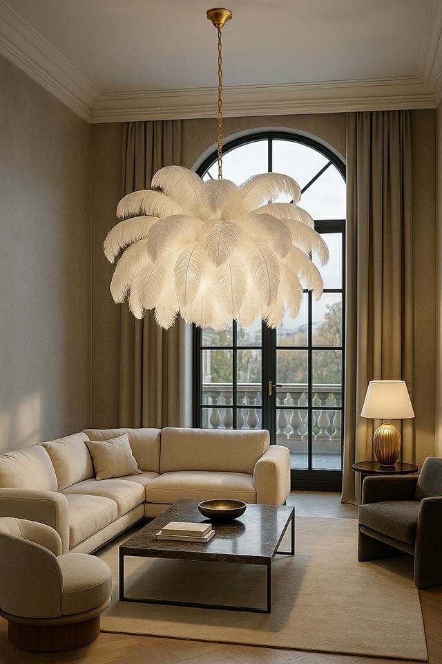 MOOSEE lampa wisząca TIFFANY 135 biała mosiądz / naturalne pióra - obrazek 4