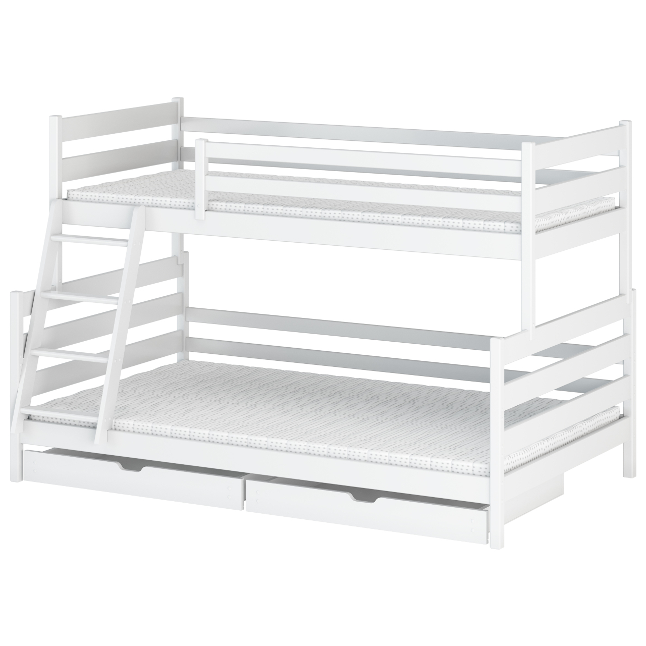 Drewniane łóżko piętrowe ASFI 120x200 sosna z drabinką stelaż